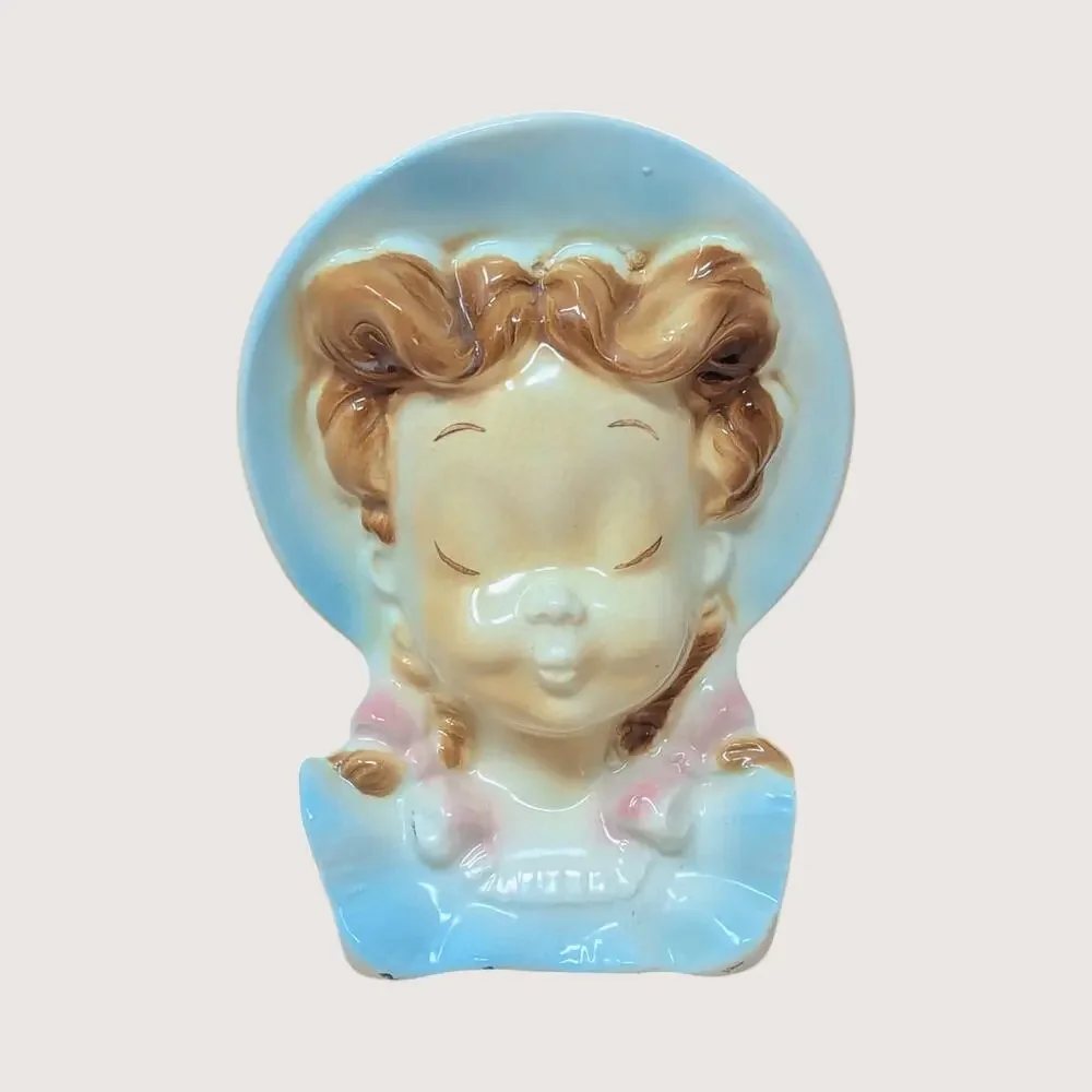 1950s Royal Copley Ceramic Lady Bonnet Wall Pocket Planter Pair